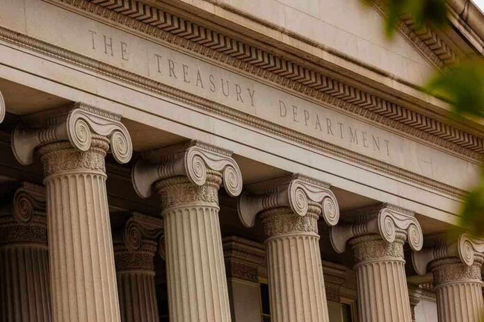 Treasury Department building with Ionic columns visible