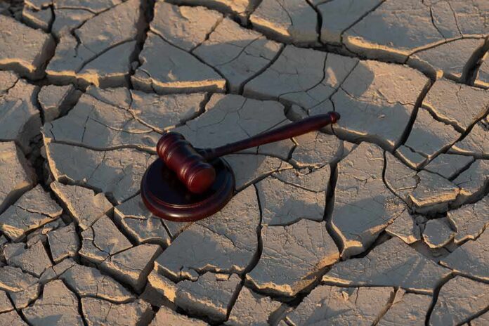 Gavel on cracked, dry ground.