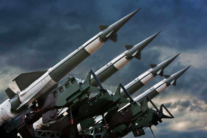 Four rockets pointed towards the sky