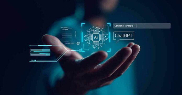 Hand holding digital AI and ChatGPT graphics