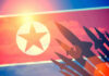 North Korean flag with missile silhouettes