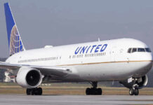 United Airlines plane on the runway.