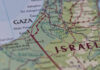 Map showing Gaza Strip and parts of Israel.