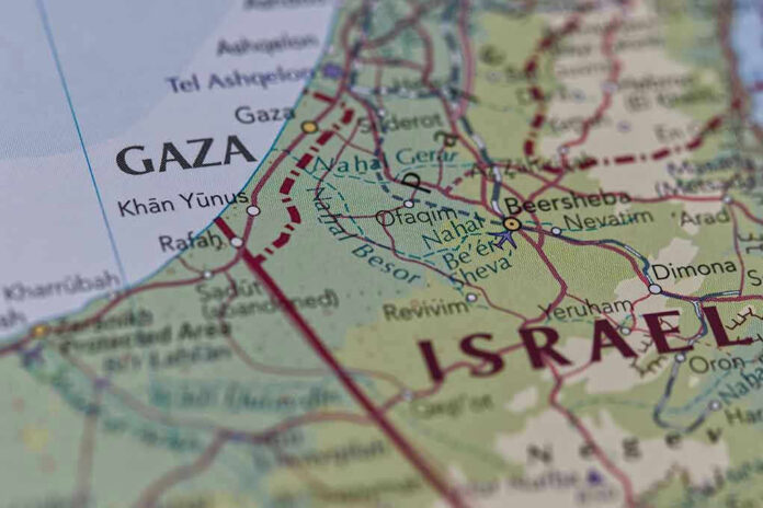 2372927031 Map showing Gaza Strip and parts of Israel.