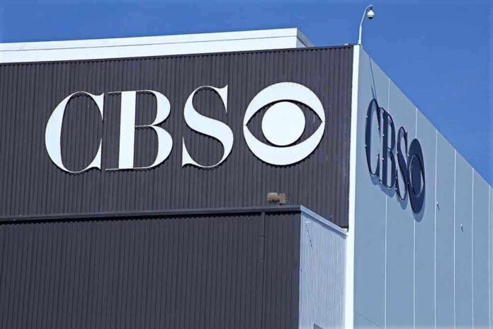 Exterior view of the CBS building with its logo prominently displayed