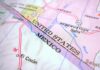Close-up of a map showing the United States and Mexico border