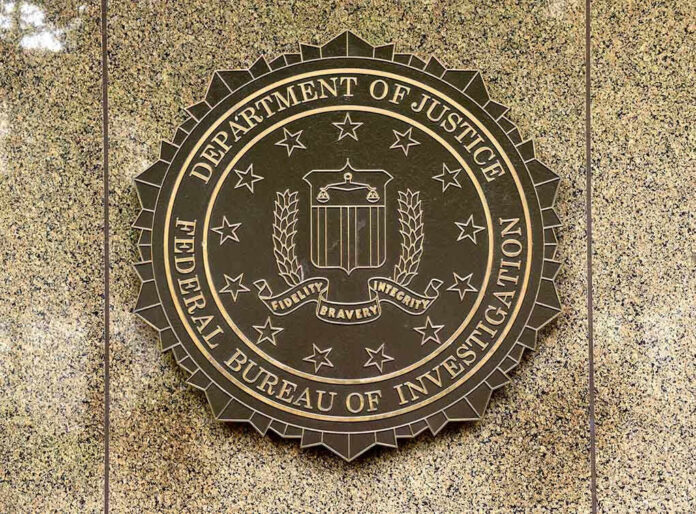 1119026639 FBI seal on a marble wall.