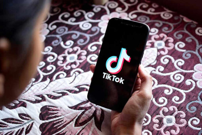 Hand holding phone showing TikTok logo