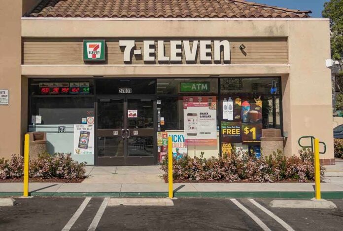 Exterior view of a 7-Eleven convenience store with an ATM