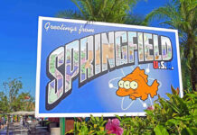 The Simpsons: Nostalgia or Prophecy? Greetings from Springfield sign with three-eyed fish.