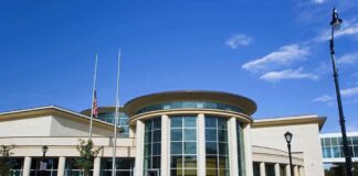 Exterior view of the Abraham Lincoln Presidential Museum under a clear blue sky