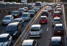 Heavy traffic on a city highway during rush hour