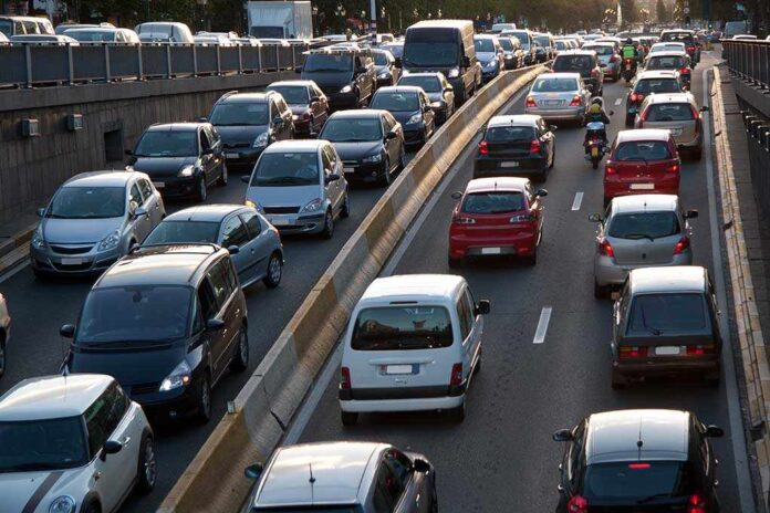 Heavy traffic on a city highway during rush hour