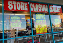 Massive Retail FAIL – Golden Quarter Crumbles Store closing sale with going out of business signs.