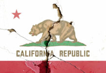 Cracked California Republic flag on a wall.