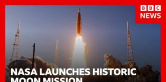 Artemis II roars into space on historic Moon mission | BBC News