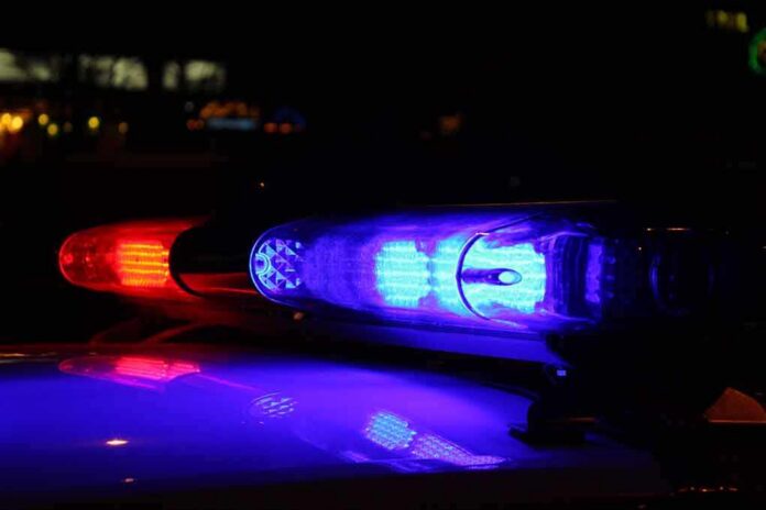 shutterstock_206223412 Close-up of police lights flashing in blue and red at night