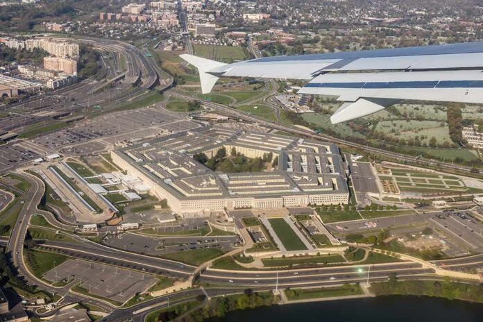 Pentagon building viewed from airplane window