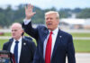 Trump’s Shocking Makeover Stuns Public Donald Trump waves while walking outdoors with security nearby