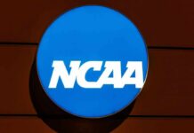 NCAA logo on a blue circular sign