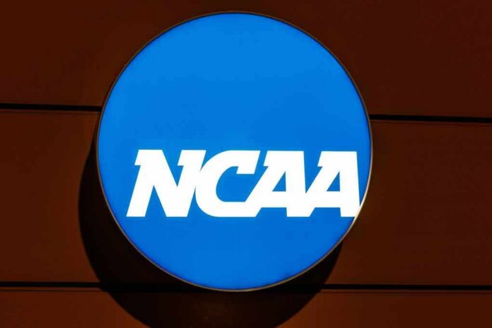 NCAA logo on a blue circular sign