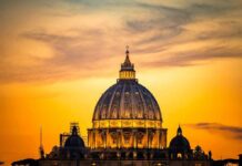 Devastating Pope Cancer Diagnosis Announced St. Peter's Basilica dome at sunset