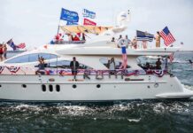 Trump Wants To Rename This Ocean Stephen Paea on a decorated yacht with American flags during a boat parade