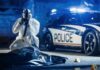 Coworker Ambush Turns Commute Into Bloodbath forensic investigator photographing crime scene near police car